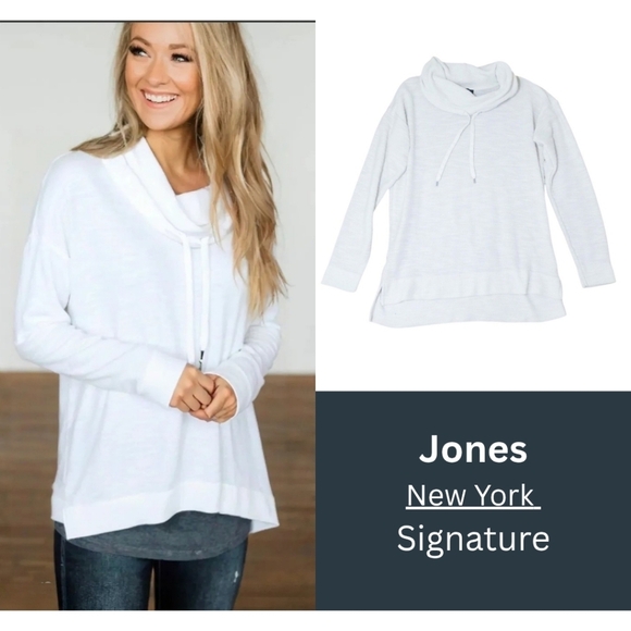 Jones New York Signature White Cowl Neck Hi Low Tunic Sweater Size Large - Picture 1 of 14